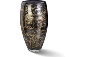 Terroso - Vase - Verre Noir soufflé à la Bouche - Aspect Luxueux, élégant et stylé - 38 cm de Haut - Aspect marbre - Vase à Fleurs