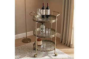 Maison Des Cadeaux Vintage Rustic Gold 3 Tier Bar Wine Beer Drinks Serving Trolley Cart
