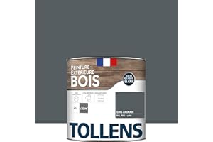 TOLLENS - Peinture extérieure bois 2 en 1 - Ultra Résistante - Finition Satin - Laque Riche en Résine - Pour Toute Boiserie Extérieure - Sans Sous-Couche - Satin - Gris Ardoise - 2L = 32m2