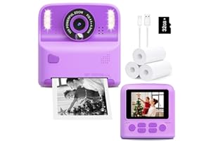 AMZELAS Instant Print Camera for Kids, Christmas Birthday Gifts Toys for Girls Boys Age 3-12, Portable Travel for Toddler Children Digital Cameras with 32GB Card That Prints Black White Photos (Dark Purple)