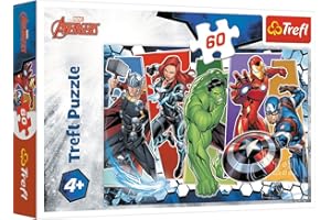 Trefl- Unbesiegbare Rächer, Marvel 60 Elementi, Invincibili Avengers, per Bambini dai 4 Anni Puzzle, Colore Ruote, 17357