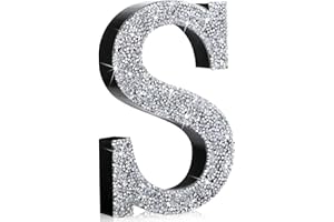 Qunclay Silver Crystal Diamond Bling Letters Crushed Diamond Decoration Wooden Glitter Letters with Screw and Hooks Rhinestone Gift for Christmas Y2k Mcbling Bedroom Wall Decor (5.7"l X 5.7"w,Letter S