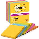 Post-It Notes Super Sticky Carnival Collection - Pack of 6 Notepads, 90 Sheets per Pad, 76mm x 76mm, for To Do Lists and Remi