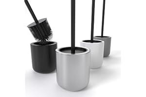 SAVEGA Escobilla Baño Silicona – Escobillero Baño Acero Inoxidable, Antibacteriano Limpieza Eficiente (Plata)