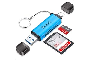 USB 3.0 Kartenleser, Beikell Dual Stecker USB C Kartenlesegerät Highspeed SD/Micro SD OTG Adapter Aluminum,Unterstützt SD/Micro SD/TF/SDHC/SDXC/MMC, für Android/Windows/Mac/Linux OS usw.-blau