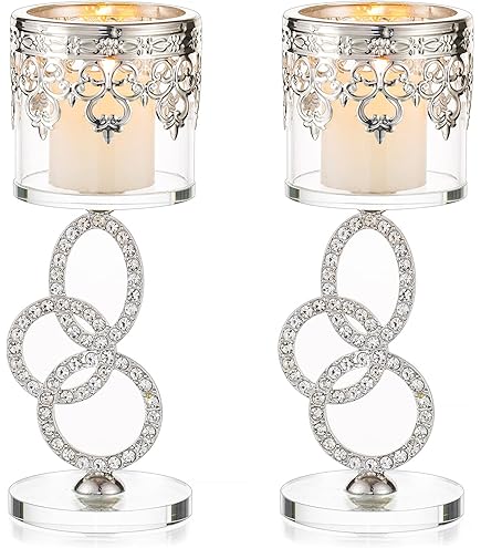 Sziqiqi Crystal Pillar Candle Holder Set van 2, helderglazen kandelaarhouders Theelichtkandelaar Candlelight Dinner Table Centerpiece voor huwelijksgeschenken Schoorsteenhaard Decoratie, Goud