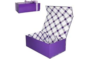 Tekhoho Caja de Regalos Púrpura 27x17,5x10 cm, Caja de Regalos Premium con Tapa MagnéTica y Cinta para Embalaje de Regalos de Bodas y CumpleañOs, Forro a Cuadros