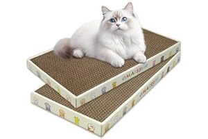 OMATSBEH Cat Scratching Board 2 Pack – Reversible Cardboard Scratcher for Indoor Cats, Corrugate Cat Scratcher with Bell Ball, Cardboard Double-Sided Usability as Furniture Protector (White-2 Pack)