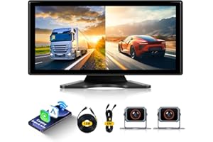 Hodozzy Telecamera Posteriore Monitor Kit 2 Telecamere Wireless Carplay Android Auto, 10,36 Pollici HD IPS Touch Screen Autoradio Portatile Schermo Auto con Bluetooth Registrazione Video FM AUX USB