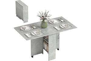 HOMCOM Mesa Plegable de Comedor Mesa de Cocina Plegable con Ruedas Alas Abatibles y Estantes para 4-6 Personas 75x140x74 cm Gris Cemento