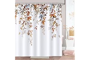 Bonhause Cortina de Ducha Hojas de Otoño Planta de Acuarela Marrón Cortina de Baño de Poliéster Impermeable Antimoho Lavable Cortina Ducha 180 x 180 cm con 12 Ganchos