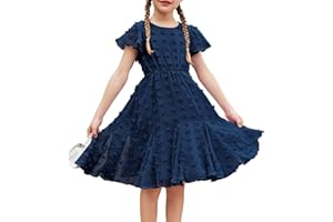 Flypigs Abiti da Bambina a Maniche Corte Abito da Principessa per Ragazza A-Line Elegante Abito da Sposa per Feste Tinta Unita Completi Scolastici Abbigliamento per Bambine 3-12 Anni