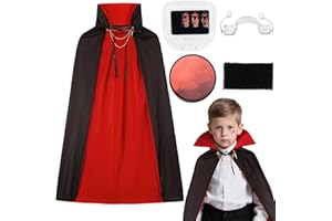 Superum Halloween Vampir Kostüm,90/120cm/150cm Royal Vampirkostüm mit Kunstblut & Vampirzähne & Makeup Schwamm,Schwarz Rot Doppelseitig Dracula Kostüm Vampir Umhang Kinder Erwachsene Karneval Cosplay