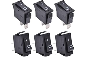 APIELE 6 pieces toggle switch, 2 position on/off with SPST 2 pins rocker switch, 250 V 16 A button rocker switch for homes, industry, DIY KCD3-101 (on-off black)