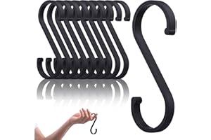 QttvbTna 10 Pcs S Shaped Heavy Duty S Hooks, Metal Hanging Hooks for Bedroom, Bathroom, Kitchen and Office - Black