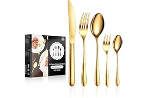 vancasso Set Posate Oro, 30 Pezzi Set di Posate in Acciaio Inox per 6 Persone, 6 Cucchiaio, 6 Forchetta, 6 Coltello, 6 Cucchiaino Tè, 6 Forchetta Dolce, Lavabile in Lavastoviglie, Regalo Perfetta