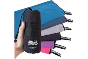 BUILD & FITNESS Asciugamano Palestra in Microfibra con Borsa da Viaggio – Asciugamano Microfibra Compatto, Super Assorbente, Leggero e ad Asciugatura Rapida – Perfetto come Telo Mare, Piscina, Palestra, Campeggio
