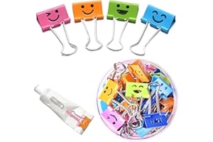 SOGHO Klammern Metall,48 Stück Farbige Papierklammern Mit Niedlich Lächelndem Gesicht,Foldback Klammern,Metall Binder Clips,Binder Clips,Dokumentenklammer,dokumentenklemme Für Bürobedarf Briefpapier,Papie