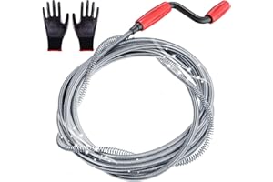 DKBT Professional Drain Unblocker Tool 5M 16.4 ft with Spring Flexible Toilet Plumbing Snake Sink Unblocker Wire Drain Auger Cleaning Tool with Glove for Sewer Bathroom Drainage Kitchen Sink