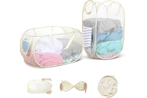 WUFANC Cesto Ropa Plegable Colada Emergente Paquete De 2 (34 * 34 * 60cm/28 * 33 * 59cm), Hecha Material De Malla Con Asa Adecuada Cesta Plegable Colada, Para Baño, Camping, Dormitorio Universitario