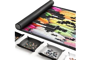 Pusselmatta med 4 sorteringsfack, pusselmatta för pussel upp till 1500, 116 x 66 cm, antiskid, bärbar, med förvaringspåse, för vuxna och barn