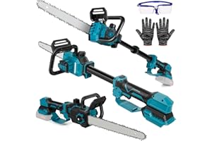 TIVEKEO 12-Zoll Scie à Chaîne avec Tige Télescopique de 32,5 cm, Compatible avec Makita 18 V, Moteur Sans Brosse, Graissage Automatique de la Chaîne, Scie à Chaîne Électrique Pour Jardin, Élagage, Coupe de