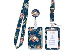 GEFIRE 1 Pzs Azul Oscuro Flores Cordón Enfermera, Colgador Llaves Cuello, Cinta Para Colgar Movil, Porta Tarjetas Identificativas Para, Estudiantes, Mineros, útiles Escolares y de Oficina