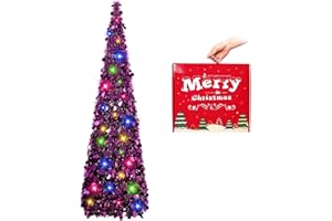 N&T NIETING Christmas Tree,5ft Collapsible Pop Up Christmas Tree Purple Tinsel Coastal Christmas Tree for Holiday Xmas Decorations, Home Display, Office Decor