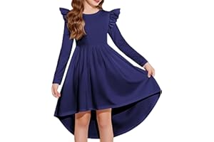 Arshiner Robe à Manches Longues pour Fille Automne-Hiver Robe de Soirée Trapèze Col Rond à Volants Enfant Tenue Décontractée avec Poche