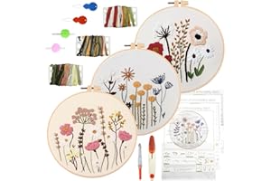 MytaYt 3 Stück Stickset für Anfänger Blumenmuster Pflanzen Sticken Set Erwachsene Stickerei Set Anfänger mit 2 Stück Bambus Stickrahmen Anleitung und Werkzeuge Stickset für DIY Kunst Nähen