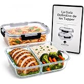 Cookbypro Airtight Glass Tuppers Set + Recipe Book - 1 Compartment Glass Tupper 1200 ml + 1 Glass Taper 1200 ml + Ebook with