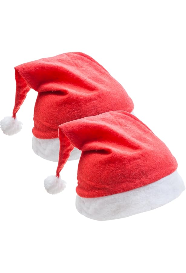 Bonnet De Père Noël En Tissu Rouge/ Blanc - Taille Unique Extensible - Pour Enfants (à Partir De 5 Ans) Et Adultes - Pompon Inclus
