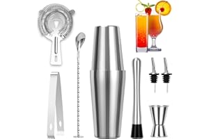 FoiiLiio Boston Cocktail Shaker Set,8 pcs Coktailmixset,Edelstahl Cocktail Set mit Zubehör für Männer,Professional Bartender Accessories,Bar Zubehör Edelstahl