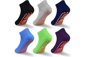 GRPSKCOS Non Slip Kids Socks- 6 Pairs Trampoline Anti-Skid Socks Sticky Grips Indoor Breathable Socks for Boys Girls Kids 2-13 Years