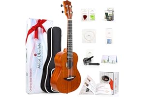 Aklot Concert Ukulele 23 Pouces Ukulélé Acoustique Yukulele Professionnel Acajou Ukelele Débutants Petitioner Ensemble avec Haute Qualité Sac de Avec Cours en ligne et Kit