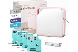Vixic Etikettendrucker, Mini Bluetooth D1600 Selbstklebendes Etikettiergerät, Beschriftungsgerät mit 4 Etikettenband, Kabelloser, Tragbarer Labeldrucker mit iOS Android, Für Zuhause, Büro, Geschäft