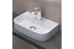 doporro Lavabo à Poser Blanc Vasque Suspendu en Céramique Lave Mains Rectangulaire de Qualité pour Salle de Bain 38x23,5x8cm Bruxelles003