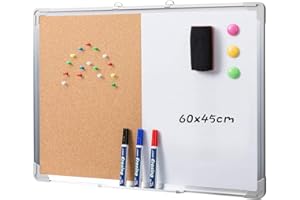 ‎DOEWORKS DOEWORKS Kombitafel 60 x 45cm Magnettafel Whiteboard & Kork Pinnwände zum Aufhängen, Doppelseitig Tafel für Hause Büro Schule