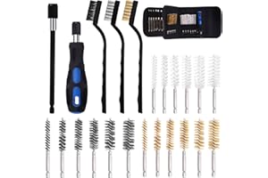 Swpeet Lot de 24 brosses métalliques 3 matériaux 6 tailles avec brosse métallique en acier inoxydable, laiton, nylon avec poignée et brosse de nettoyage en fil torsadé – Tige hexagonale de 6,35 mm