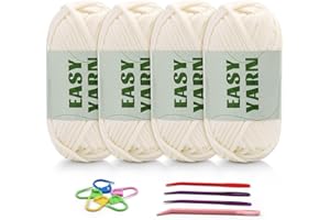 ‎RIDDUR 4 x 50 g Wool for Crocheting, Thick Yarn, Easy Yarn, Crochet Yarn, Chenille Wool for Crocheting, Highly Visible Meshes, Thick Wool for Crocheting, Thick Cotton Nylon Milky White with Crochet