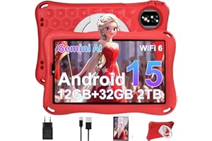 DEERTIME 2026 Tablet Bambini Android 15 Gemini AI, 12GB RAM+32GB ROM/TF 2TB Tablet 9 Pollici, Octa-Core, 2.0GHz, 5G WiFi 6, BT5.0, 8+5MP,5000mAh,Widevine L1,Parentale Controllo Tablets con Eva Caso - Rosso