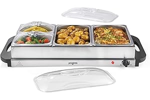 Progress 4-Pan Buffet Server – Electric Hot Plates/Stove, 7.5L Total Capacity, Warming Tray, Adjustable Temperature Control, Parties, Family Dinners, Keep Food Warm, Power Indicator Lights, 300W