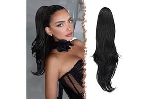 FESHFEN Extensión de cola de caballo con cordón, Natural Ondulado Rizado Sintético Negro Ponytail Extensiones Coleta Postizos para Mujeres, 50 cm