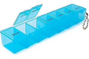 BAKERYTE Pill Boxes 7 Day 1 Times a Day - Pill Box Organiser Weekly Tablet Box | Daily Pill Organiser with Dosset Compartments | Conveniently Sized Portable Medicine Storage Box (Blue)