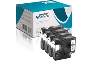 Specmark Kompatybilny z DYMO D1 45013 S0720540 Taśma 12 mm x 7 m - Zestaw 4 Szt. Czarny na Białym - Do LM Manager, LP Point, LW Writer DUO