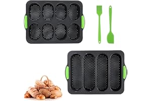 LUCKNIGHT Forma do pieczenia bułek, 2 sztuki, silikonowa forma do pieczenia bagietek, z 4, 8 miejscami, formy do pieczenia bagietek i bułek, nieprzywierająca, ze szpatułką i pędzlem do oleju, do