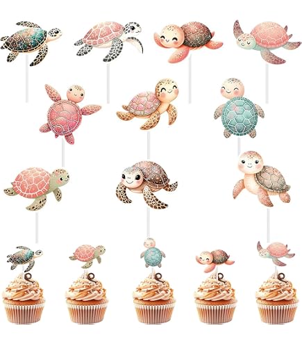 Décorations De Gâteau Tortues De Mer - Lot De 20 - En Carton Coloré - Pour Anniversaire, Fête Thème Marin, Baby Shower, Cupcakes - 7