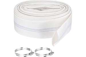 Rebower Pool Backwash Hose, 2.5 Inch x 62ft Reinforced Drain Hose PVC Lay Flat Water Discharge Pump Hoses for Pool Filter Swimming Pump, with 2pcs Clamps, White