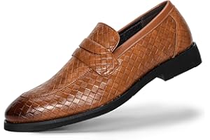 Ophestin Men's Loafers Moccasins Weave Formal Dress Shoes Slip-On Driving Business Shoes