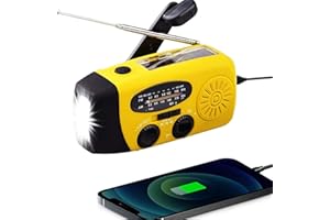 Handsider Wind Up Radio, Solar Emergency FM AM NOAA Portable Radio with SOS Alarm, LED Flashlight, 2000mAh Power Bank USB C Cellphone Charger for Camping Hiking (Yellow)